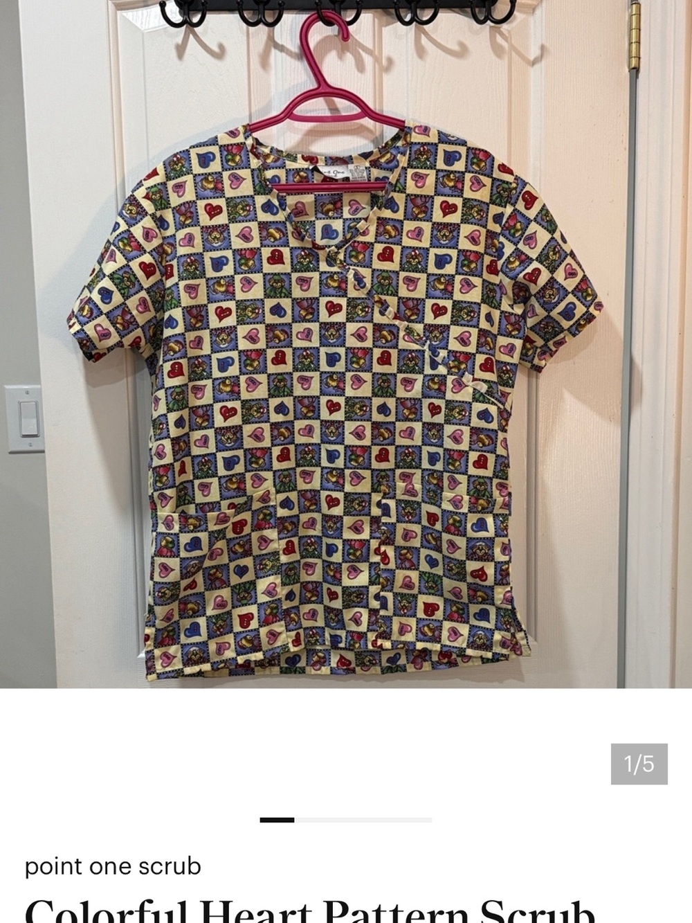 Colorful Heart Pattern Scrub Top - Picture 6 of 6